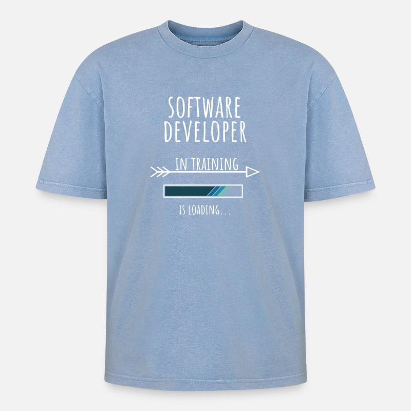 Software Developer in Ausbildung Geschenk - Oversized Unisex Premium Acid-Washed T-Shirt - Blau Acid Wash
