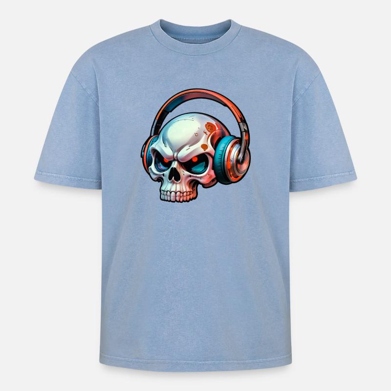 Schädel mit kopfhörer - Oversized Unisex Premium Acid-Washed T-Shirt - Blau Acid Wash