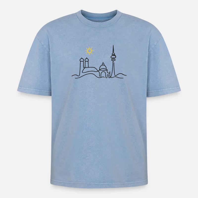 München - Oversized Unisex Premium Acid-Washed T-Shirt - Blau Acid Wash