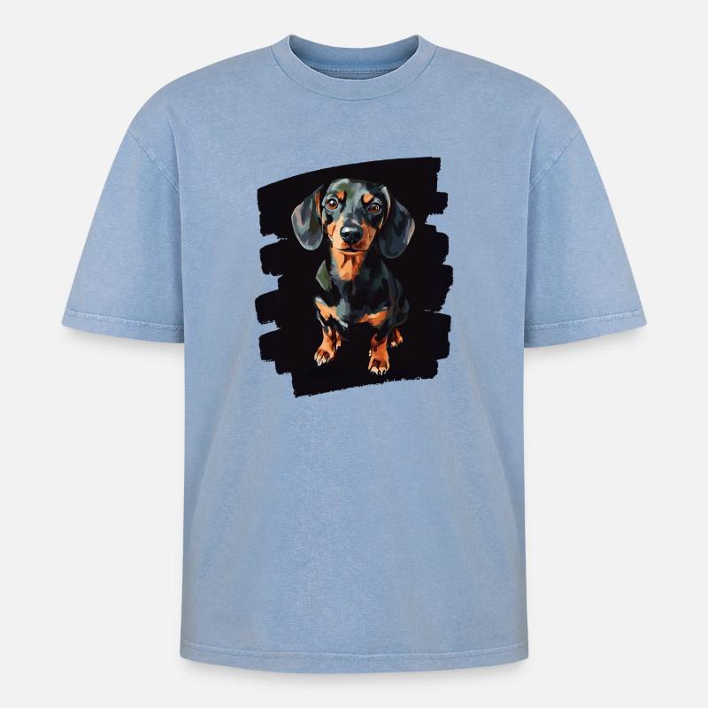 Dackel - Oversized Unisex Premium Acid-Washed T-Shirt - Blau Acid Wash