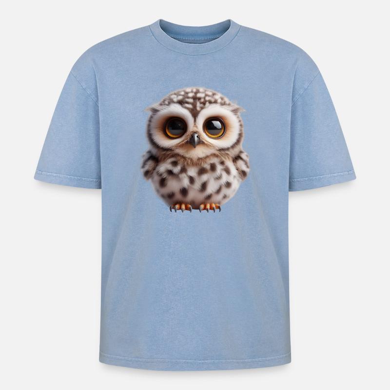 Süße Eule - Oversized Unisex Premium Acid-Washed T-Shirt - Blau Acid Wash