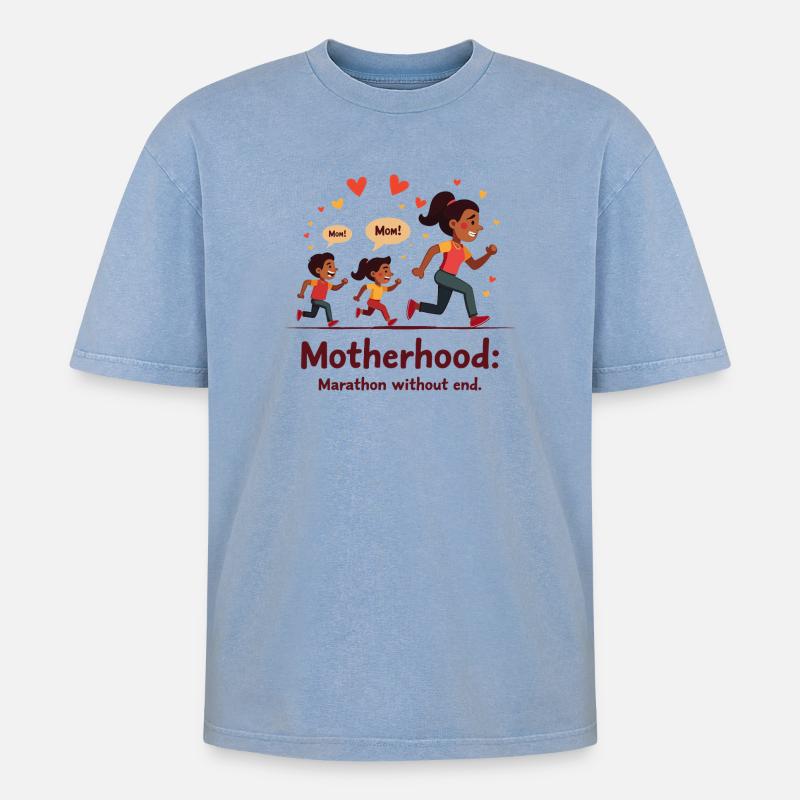 Muttersein: Marathon ohne Ende. - Oversized Unisex Premium Acid-Washed T-Shirt - Blau Acid Wash