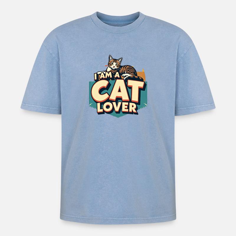 Ich bin ein Katzenliebhaber - Oversized Unisex Premium Acid-Washed T-Shirt - Blau Acid Wash
