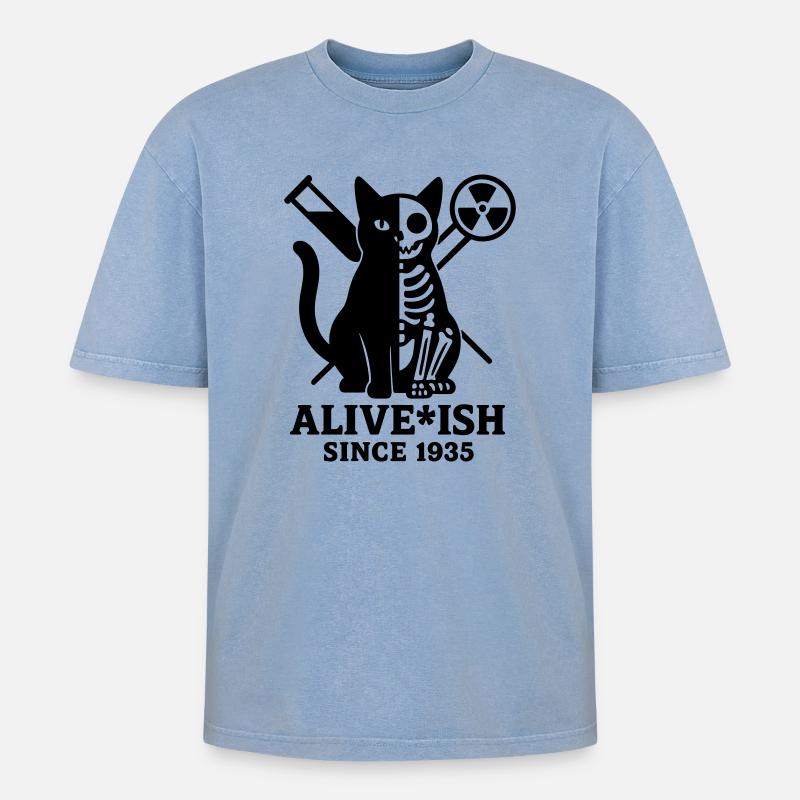 Schrödingers Katze - Oversized Unisex Premium Acid-Washed T-Shirt - Blau Acid Wash