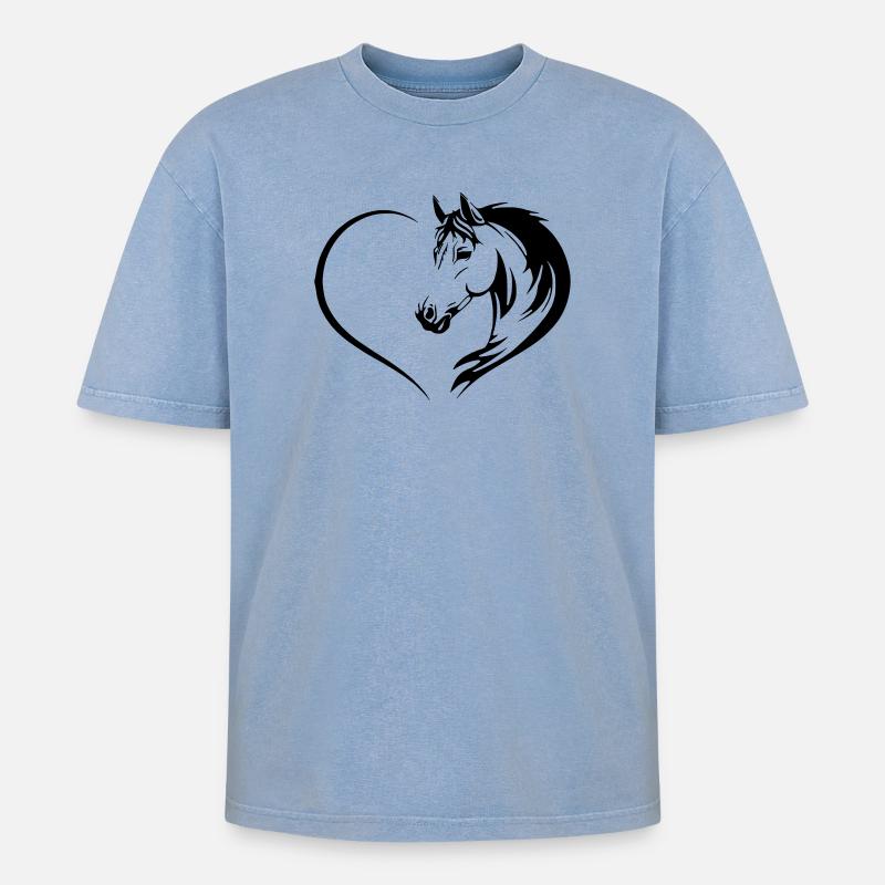 Pferdeherz - Oversized Unisex Premium Acid-Washed T-Shirt - Blau Acid Wash