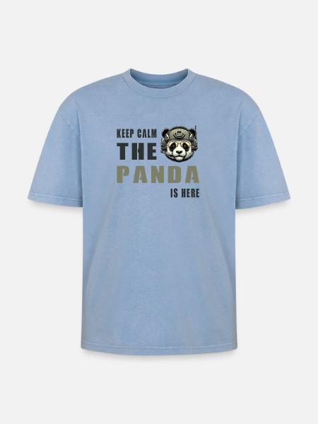 Tactical Panda – Keep Calm - Oversized Unisex Premium Acid-Washed T-Shirt - acid washed blue