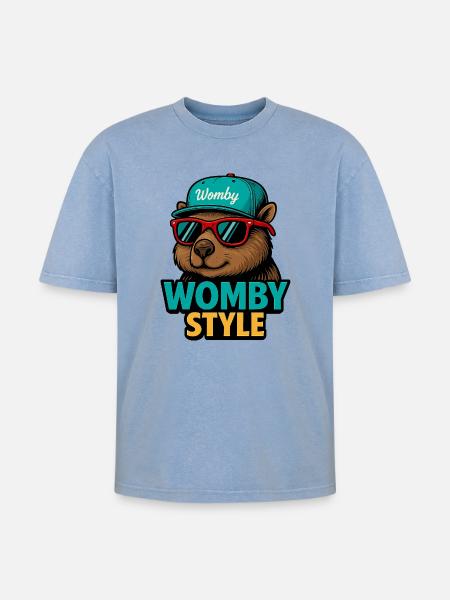 Womby Style Beaver with Sunglasses - Oversized Unisex Premium Acid-Washed T-Shirt - acid washed blue