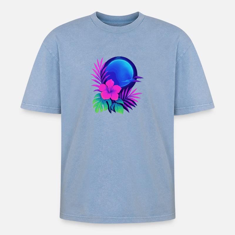 Néon Tropic Lune - T-shirt Premium unisexe oversize acid-washed - bleu délavé acide