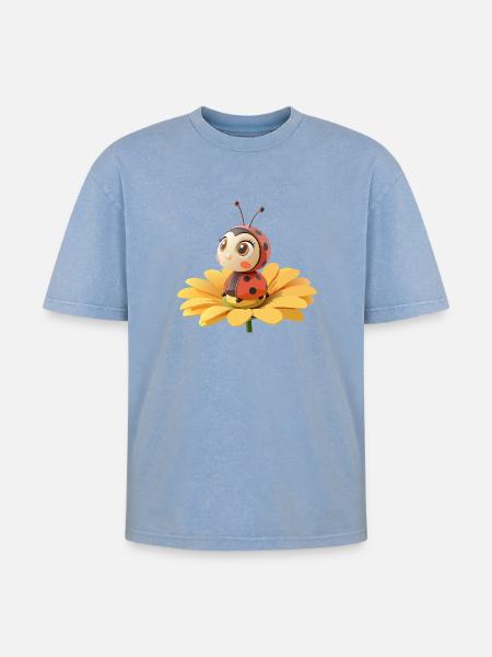 Cute ladybug on a flower - Oversized Unisex Premium Acid-Washed T-Shirt - acid washed blue