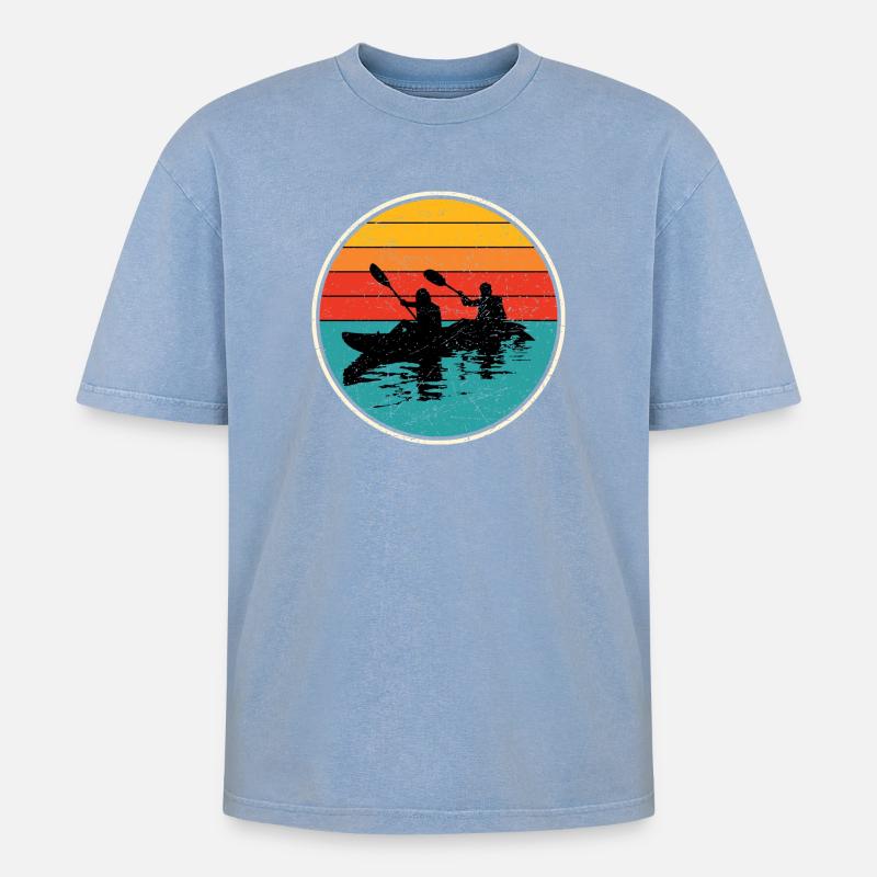 Sunset Kayak Duo Circle - T-shirt Premium unisexe oversize acid-washed - bleu délavé acide