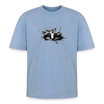 Absolute Geschwindigkeit - Oversized Unisex Premium Acid-Washed T-Shirt - Blau Acid Wash - Vorne - AI Model Female 172 dark (172cm) & AI Model Male 185 dark (185cm)