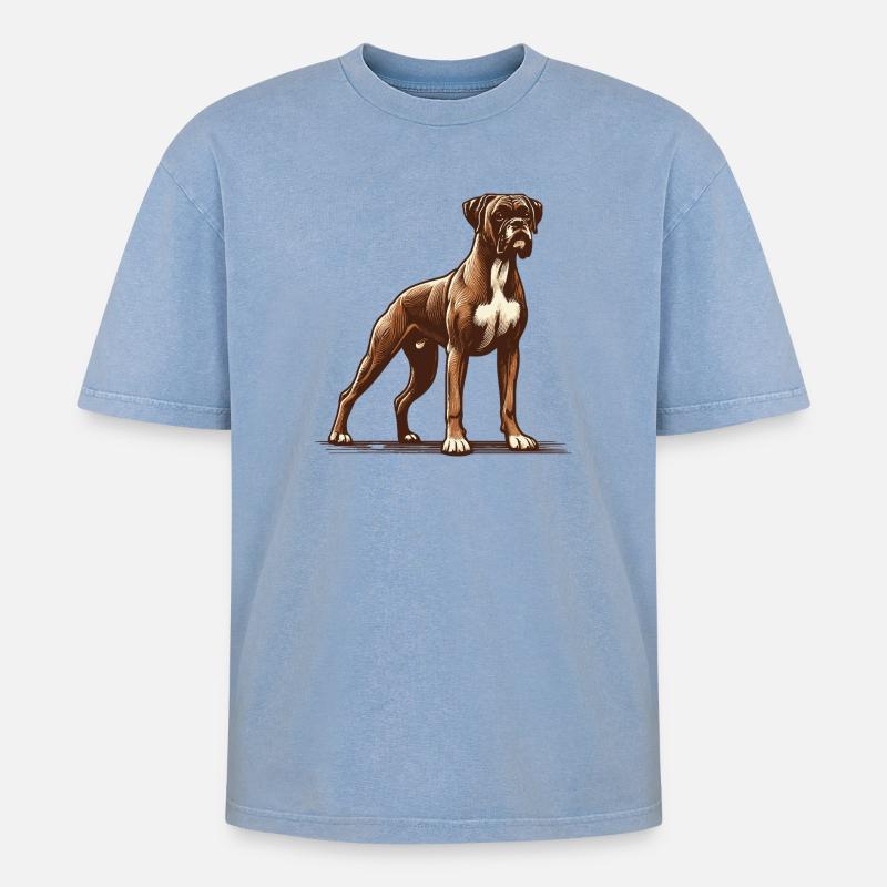 Boxer - Oversized Unisex Premium Acid-Washed T-Shirt - Blau Acid Wash
