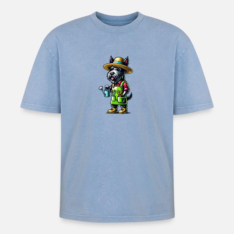Scottish Terrier Gärtner - Oversized Unisex Premium Acid-Washed T-Shirt - Blau Acid Wash