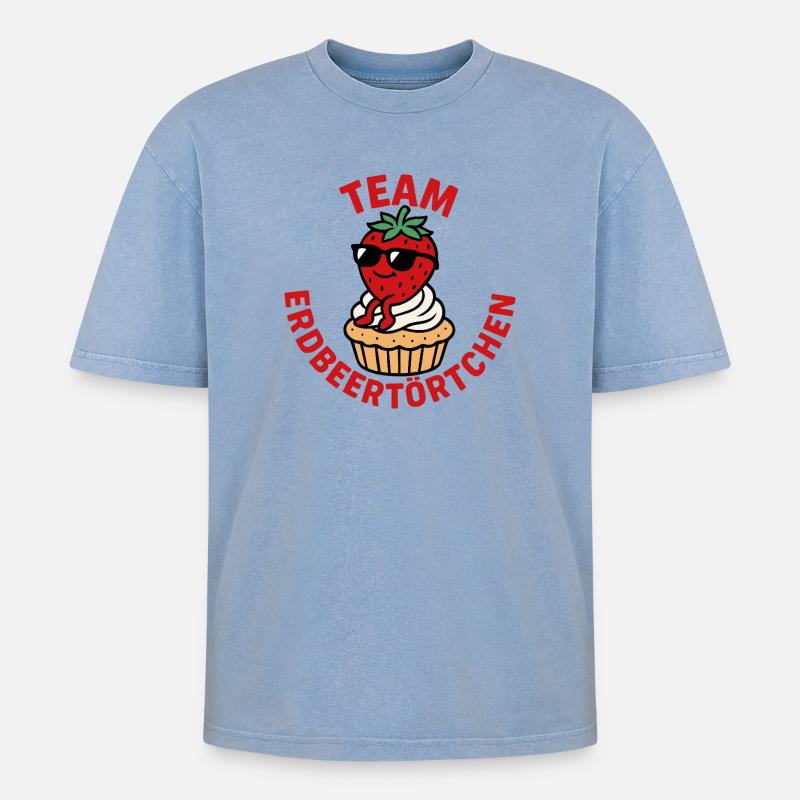 Team Erdbeertörtchen -Erdbeeren Fan - Oversized Unisex Premium Acid-Washed T-Shirt - Blau Acid Wash