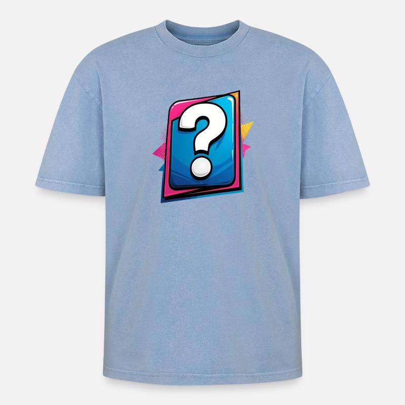 Fragezeichen - Oversized Unisex Premium Acid-Washed T-Shirt - Blau Acid Wash