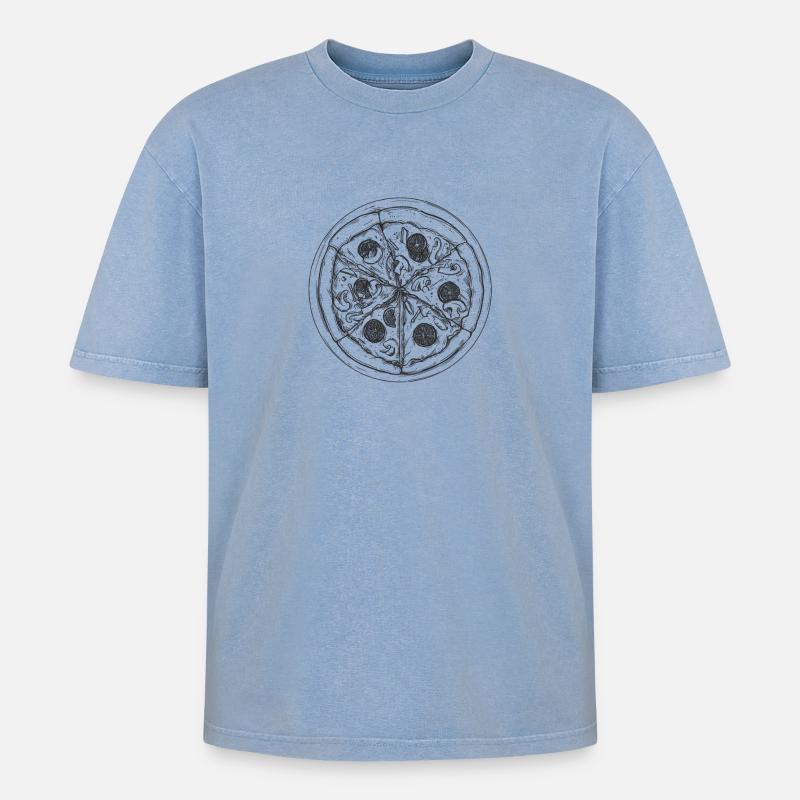 Pizza - Oversized Unisex Premium Acid-Washed T-Shirt - Blau Acid Wash