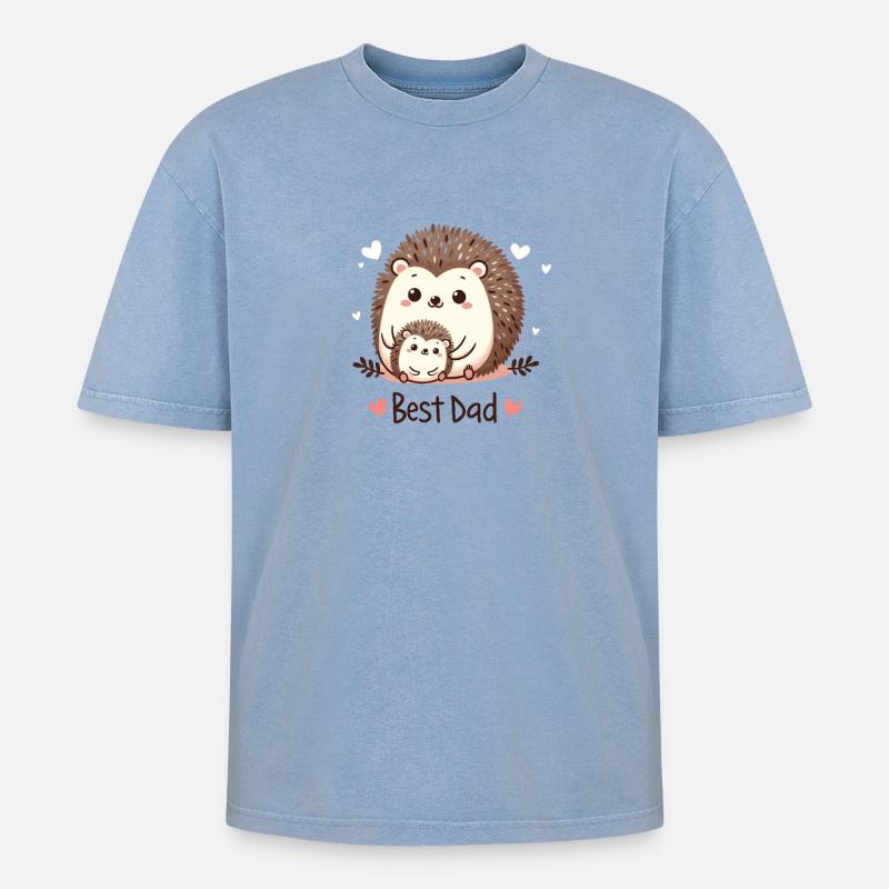 Bester Papa Igel - Oversized Unisex Premium Acid-Washed T-Shirt - Blau Acid Wash
