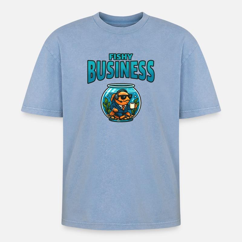 Fischgeschäft im Aquarium - Oversized Unisex Premium Acid-Washed T-Shirt - Blau Acid Wash