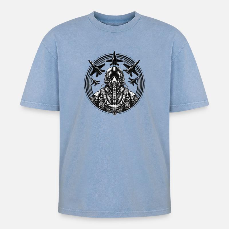 Jet Pilot – Air Force - Oversized Unisex Premium Acid-Washed T-Shirt - Blau Acid Wash