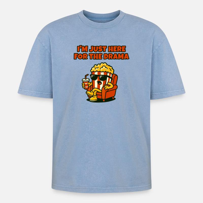 Popcorn-Diva-Drama - Oversized Unisex Premium Acid-Washed T-Shirt - Blau Acid Wash