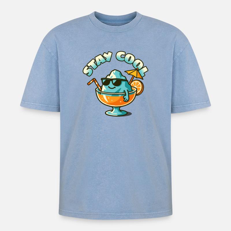 Bleib kühler Eisberg im Sommerglas - Oversized Unisex Premium Acid-Washed T-Shirt - Blau Acid Wash