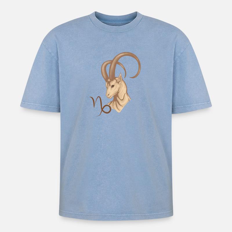 Sternzeichen Steinbock - Oversized Unisex Premium Acid-Washed T-Shirt - Blau Acid Wash