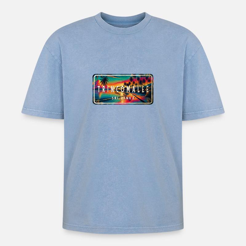 Trincomalee Beach Sunset Sign - Oversized Unisex Premium Acid-Washed T-Shirt - acid washed blue
