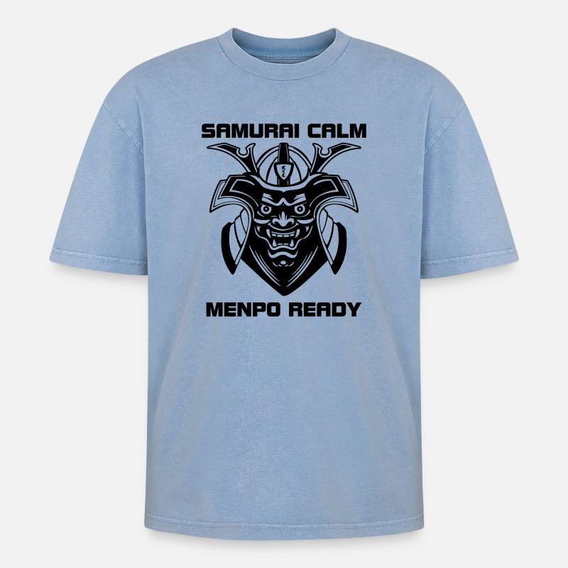 Samurai Calm – Menpo Ready - T-shirt Premium unisexe oversize acid-washed - bleu délavé acide
