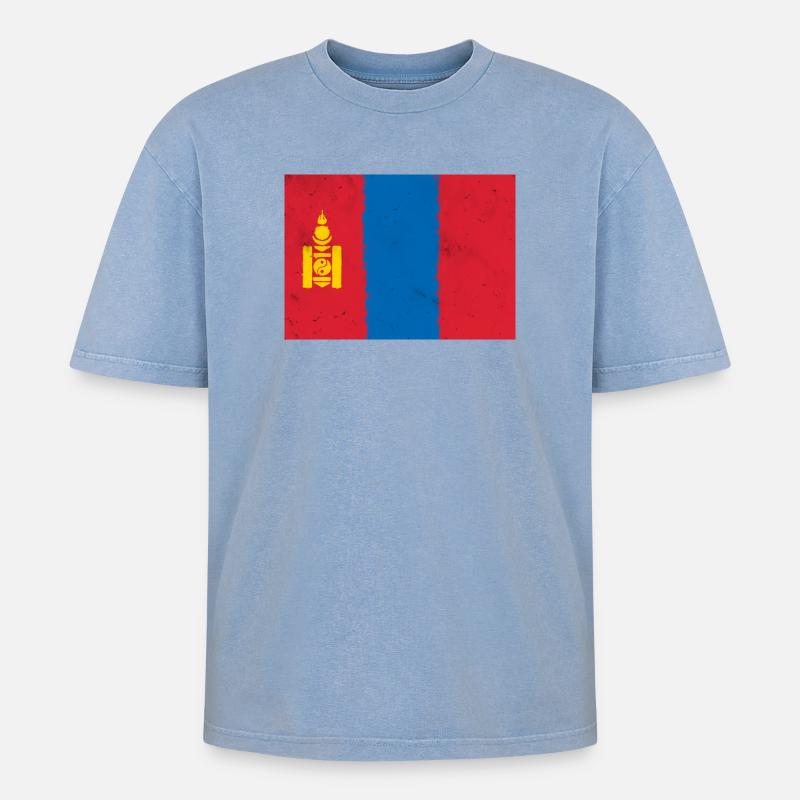 Drapeau de la Mongolie - T-shirt Premium unisexe oversize acid-washed - bleu délavé acide