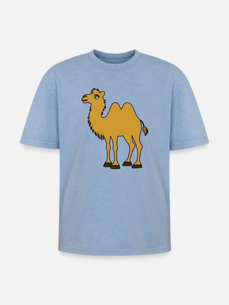 Brown Camel with Two Humps - Oversized Unisex Premium Acid-Washed T-Shirt - acid washed blue