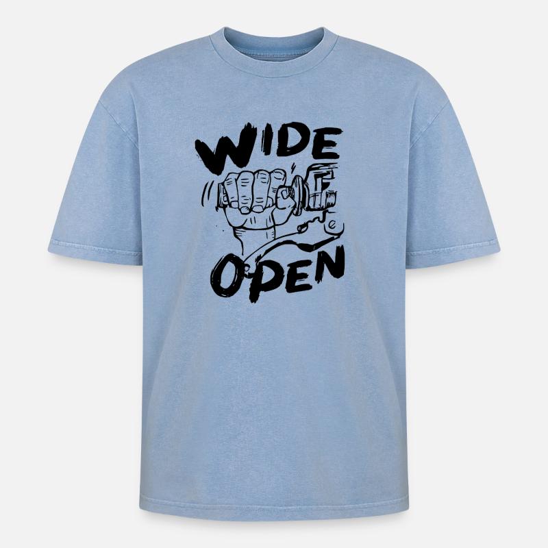 weit geöffnet - Oversized Unisex Premium Acid-Washed T-Shirt - Blau Acid Wash