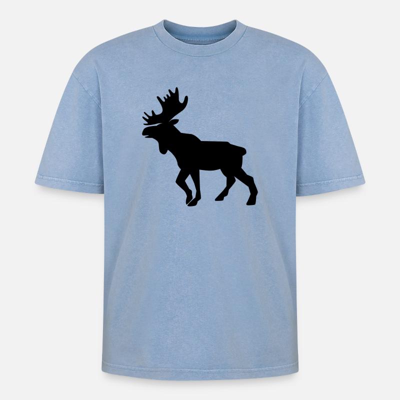 Moose - Oversized Unisex Premium Acid-Washed T-Shirt - Blau Acid Wash