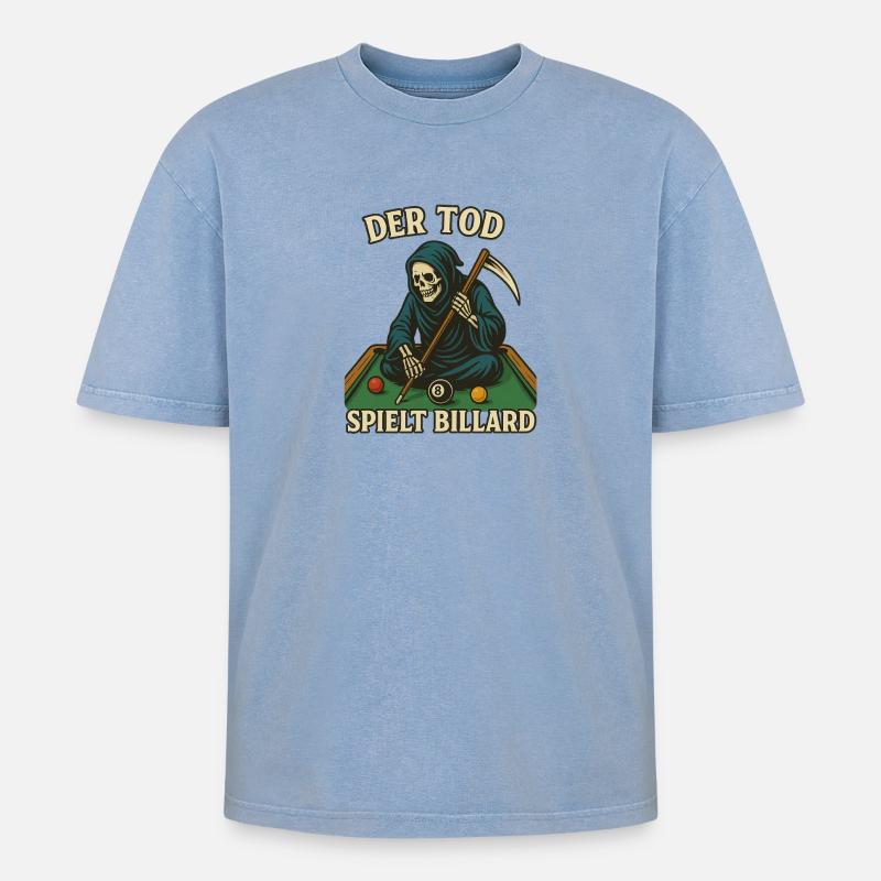 Der Tod spielt Billard - Oversized Unisex Premium Acid-Washed T-Shirt - Blau Acid Wash
