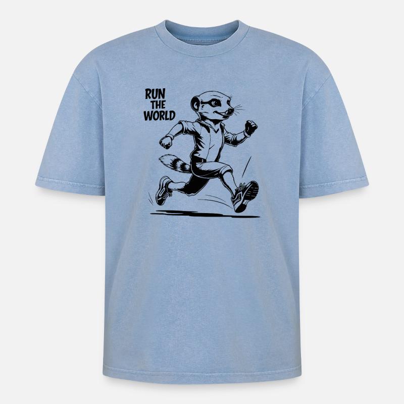 Erdmännchen, rennend - Oversized Unisex Premium Acid-Washed T-Shirt - Blau Acid Wash