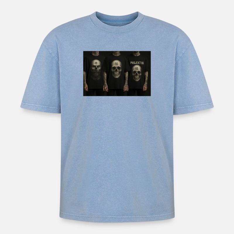 Anfänge - Oversized Unisex Premium Acid-Washed T-Shirt - Blau Acid Wash