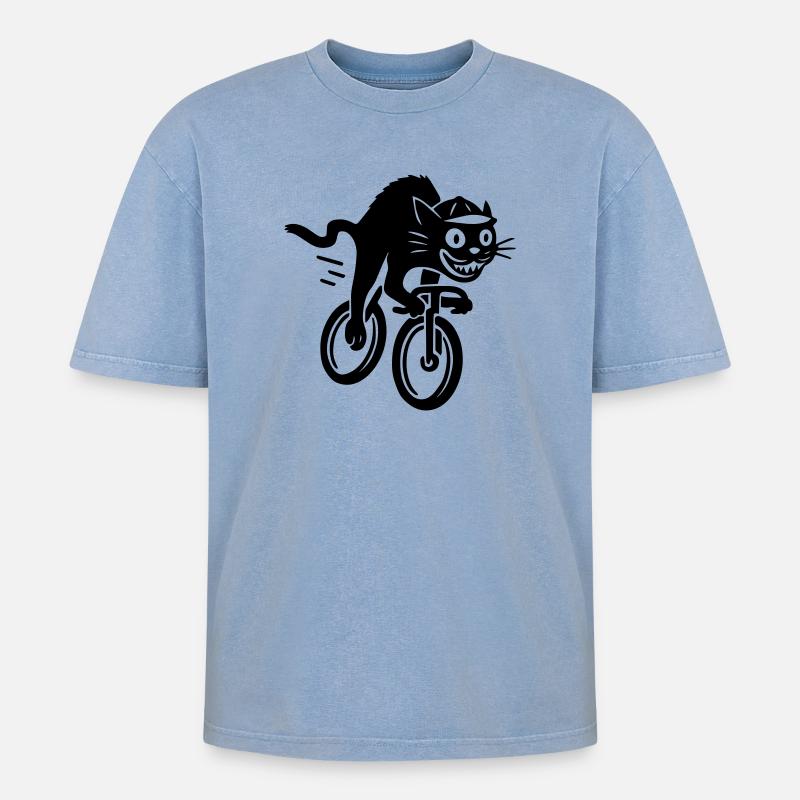 Chat rapide sur vélo de route - T-shirt Premium unisexe oversize acid-washed - bleu délavé acide
