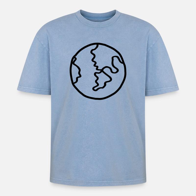 Planète Terre Doodle de l’espace - T-shirt Premium unisexe oversize acid-washed - bleu délavé acide