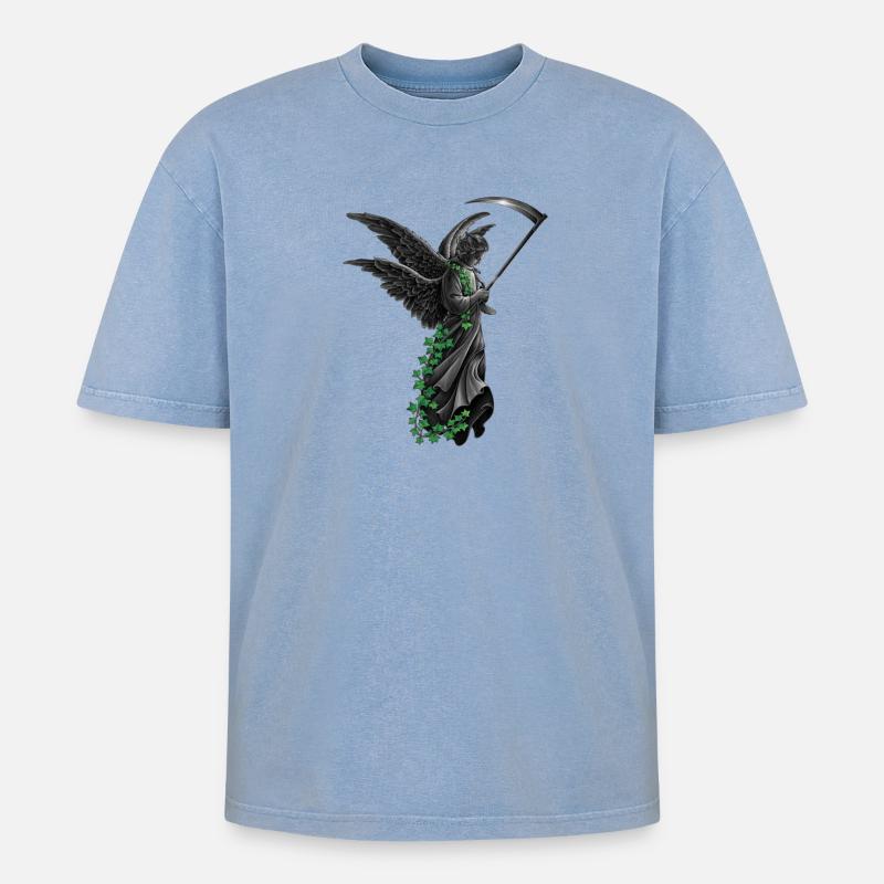 engelstatue, goth - Oversized Unisex Premium Acid-Washed T-Shirt - Blau Acid Wash
