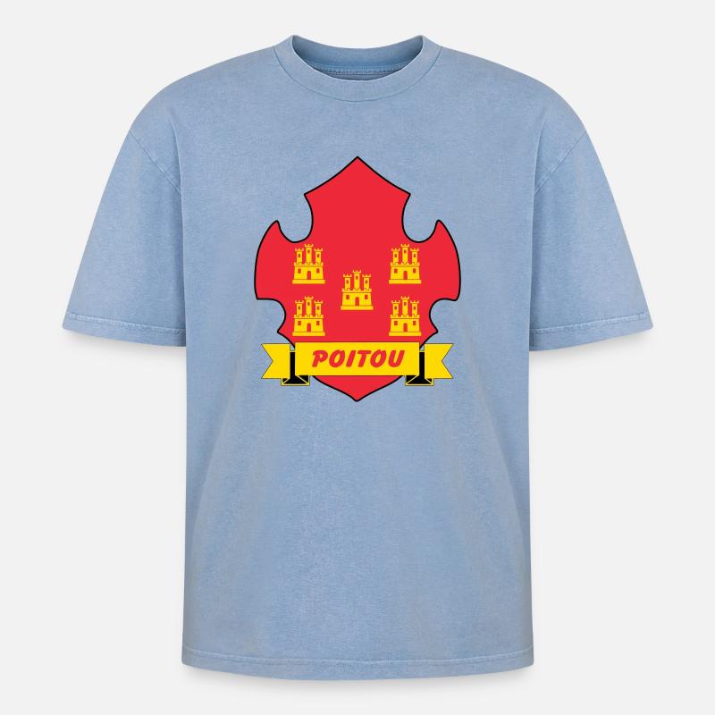 Poitou - Oversized Unisex Premium Acid-Washed T-Shirt - Blau Acid Wash