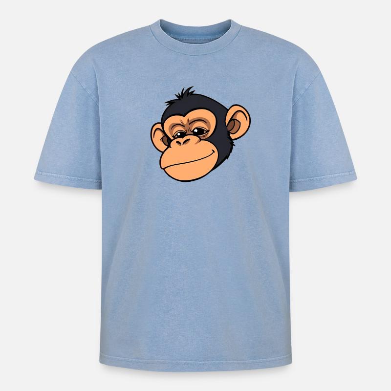 Monkey Chimpanzee - Oversized Unisex Premium Acid-Washed T-Shirt - acid washed blue