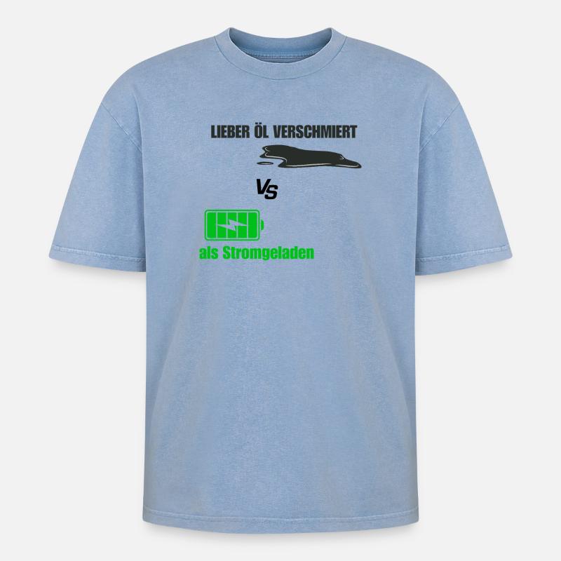 Öl Verschmiert - Oversized Unisex Premium Acid-Washed T-Shirt - Blau Acid Wash