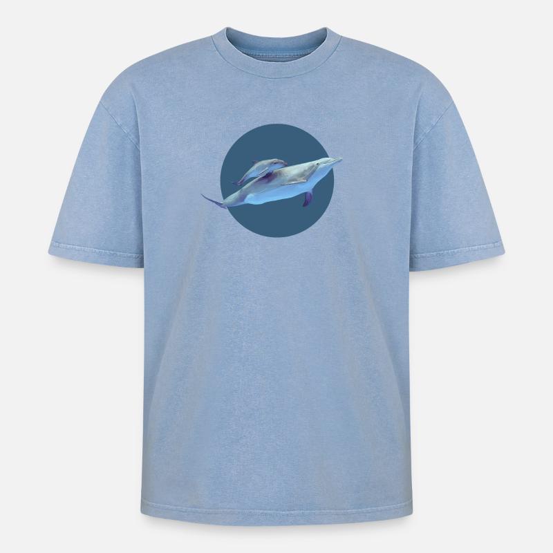 Delfin - Oversized Unisex Premium Acid-Washed T-Shirt - Blau Acid Wash