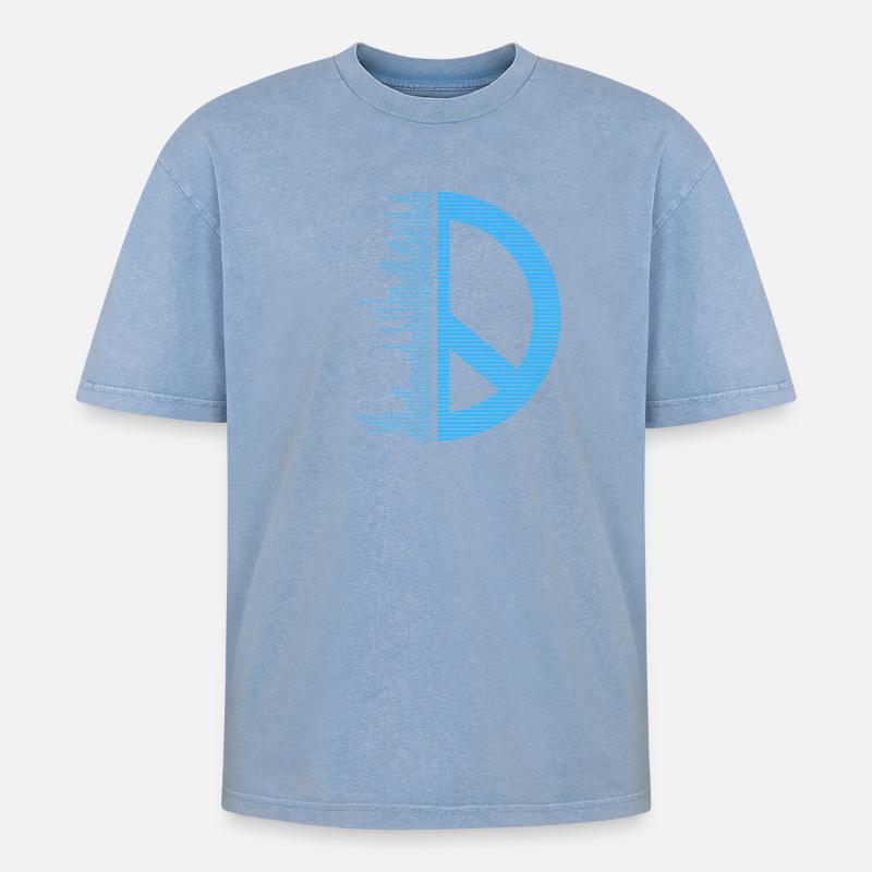 Pacifica - Frieden - Oversized Unisex Premium Acid-Washed T-Shirt - Blau Acid Wash