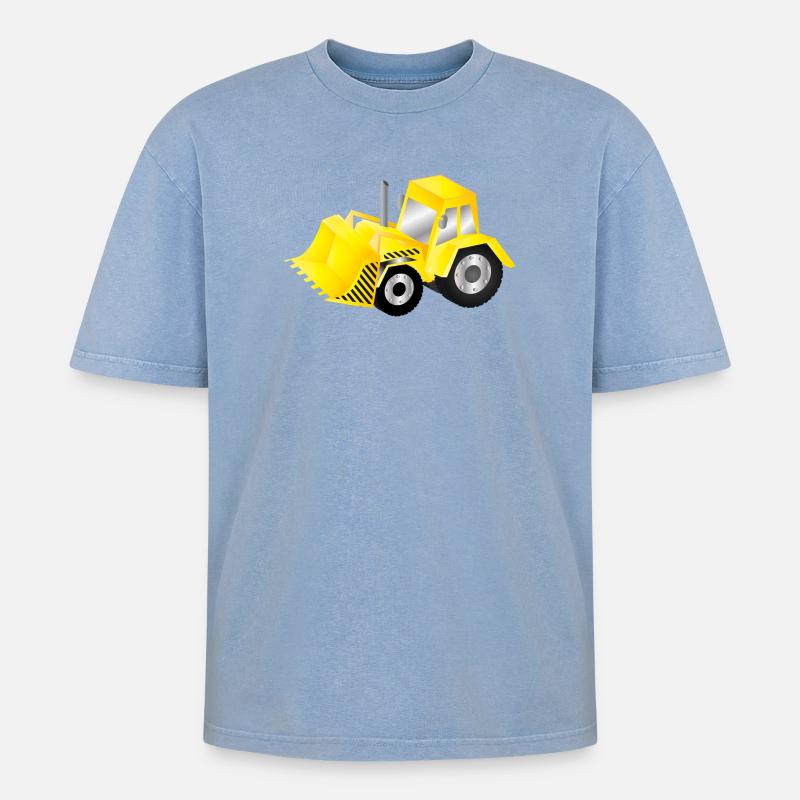 Strahlend gelber Bagger mit Power - Oversized Unisex Premium Acid-Washed T-Shirt - Blau Acid Wash