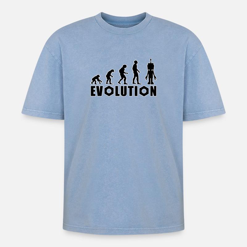 Evolution von Mensch zu Android - Oversized Unisex Premium Acid-Washed T-Shirt - Blau Acid Wash