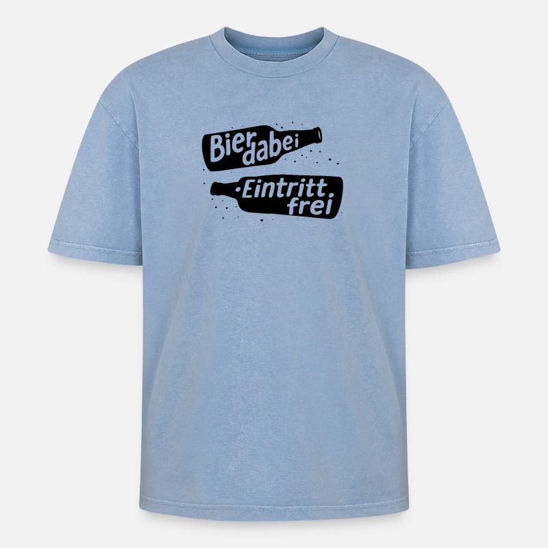 bier dabei eintritt frei - Oversized Unisex Premium Acid-Washed T-Shirt - Blau Acid Wash