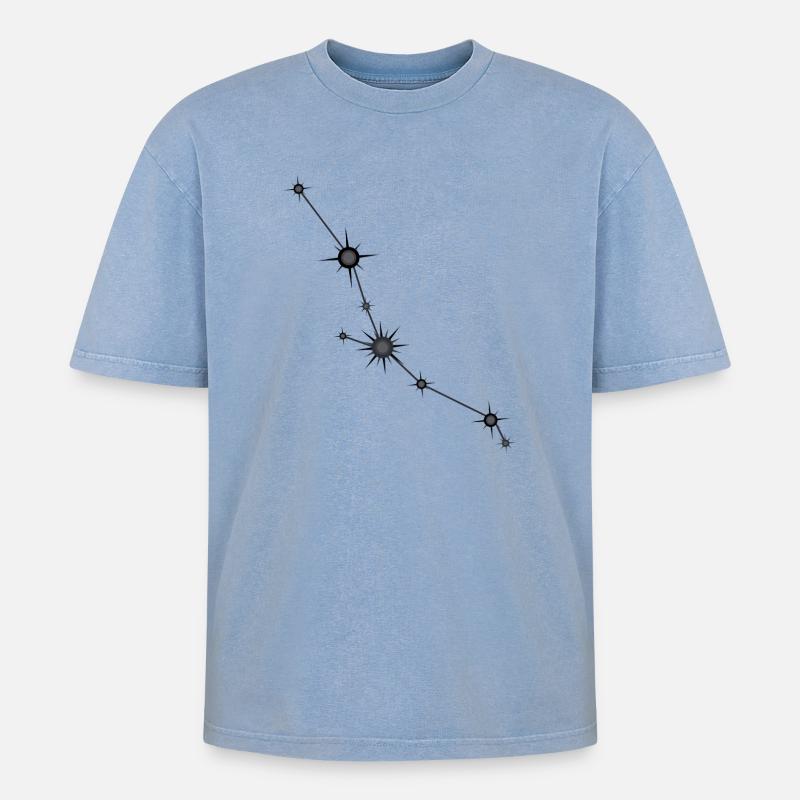 Stier Stern Sternbild Sternzeichen Schwarz & Grau - Oversized Unisex Premium Acid-Washed T-Shirt - Blau Acid Wash