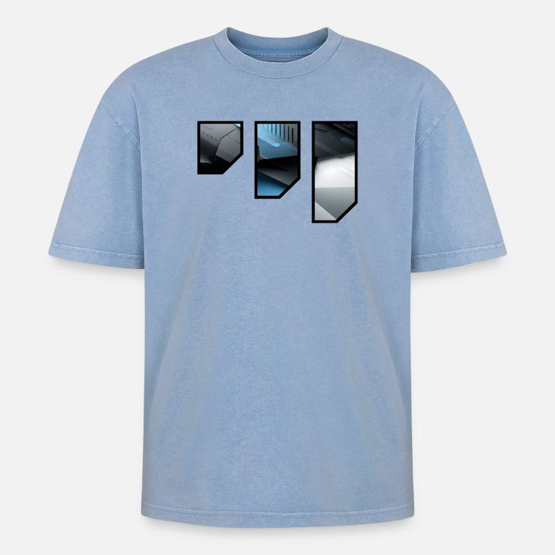 Futuristic Techno Abstract Pattern - Oversized Unisex Premium Acid-Washed T-Shirt - acid washed blue