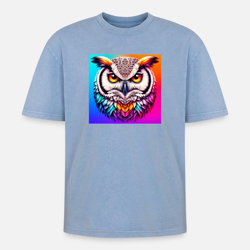 Eule - Oversized Unisex Premium Acid-Washed T-Shirt - Blau Acid Wash