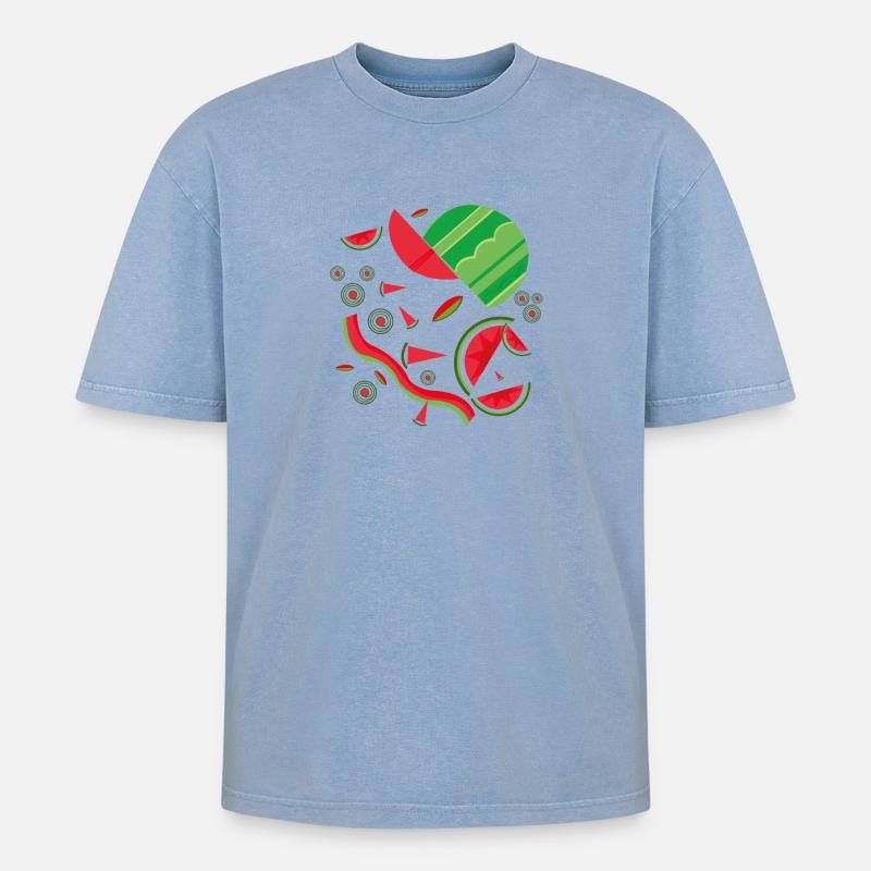 Design abstrait de pastèque - T-shirt Premium unisexe oversize acid-washed - bleu délavé acide